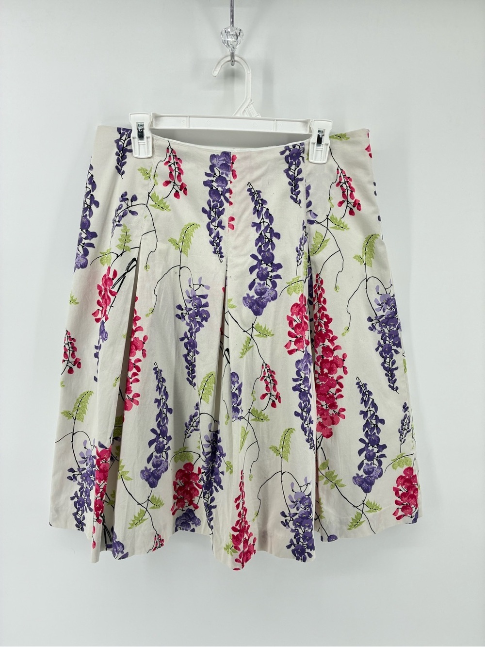 Talbots Wisteria Print Pleated Midi Skirt Floral A-Line